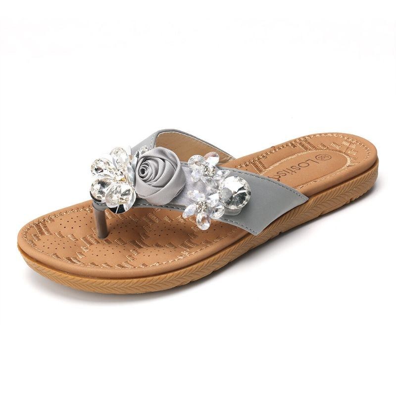 Dame Strandblomster Rhinestone Clip Toe Hjemmesko