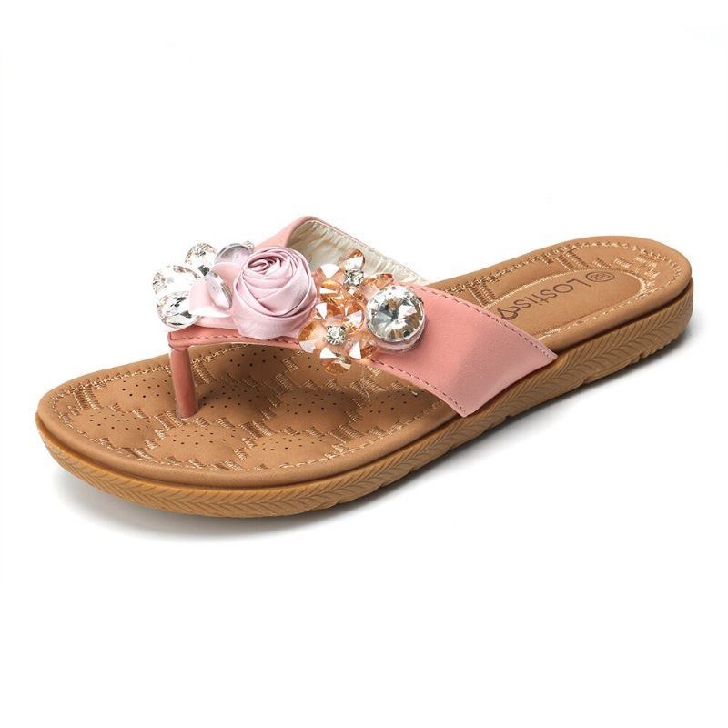 Dame Strandblomster Rhinestone Clip Toe Hjemmesko