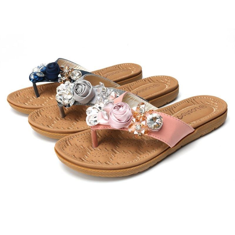 Dame Strandblomster Rhinestone Clip Toe Hjemmesko