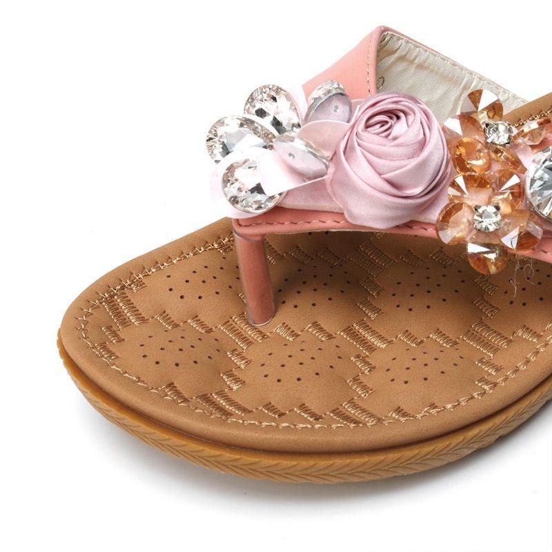 Dame Strandblomster Rhinestone Clip Toe Hjemmesko