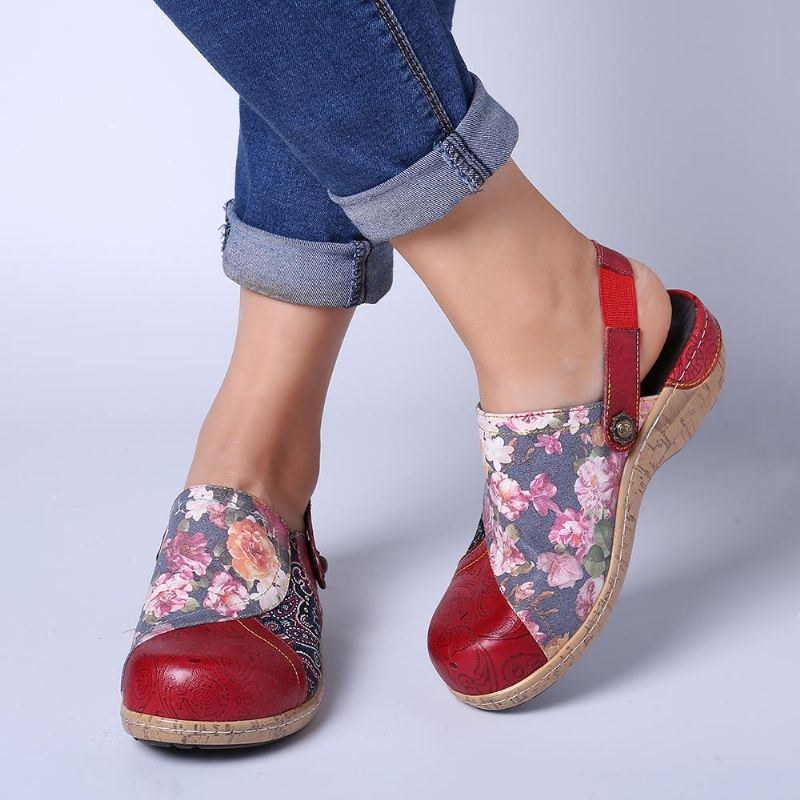 Dame Super Comfy Bloom Blomster Splejsning Retro Mønster Syning Slip On Flats