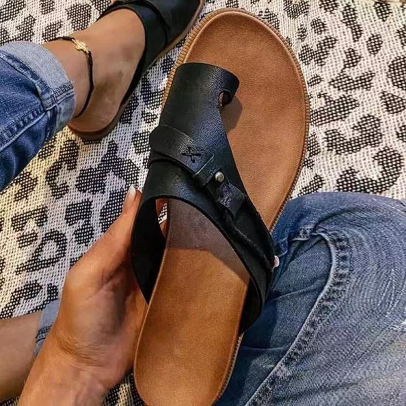 Dame Vintage Nitte Vævet Snørebånd Solid Clip Toe Flade Casual Hjemmesko