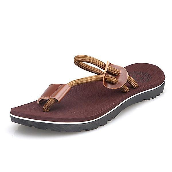 Herre Casual Pu Læder Clip Toe Slippers Strandsko