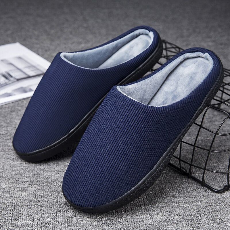 Herre Pure Color Rund Toe Skridsikre Varme Slip-on Hjemmesko I Bomuld