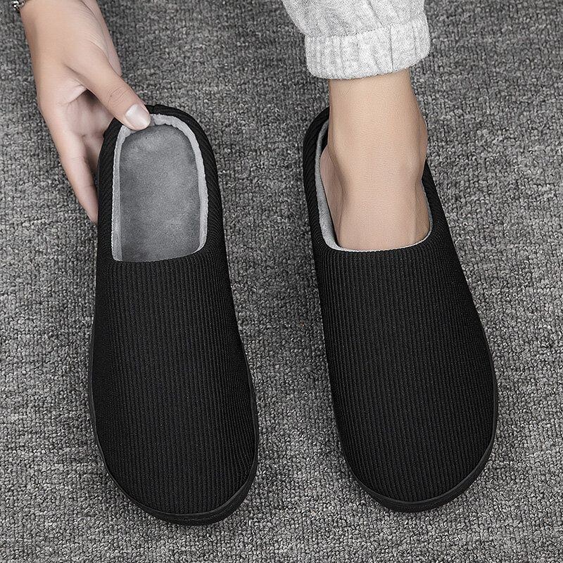 Herre Pure Color Rund Toe Skridsikre Varme Slip-on Hjemmesko I Bomuld