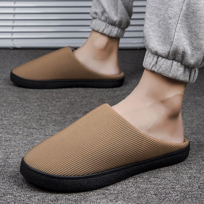 Herre Pure Color Rund Toe Skridsikre Varme Slip-on Hjemmesko I Bomuld