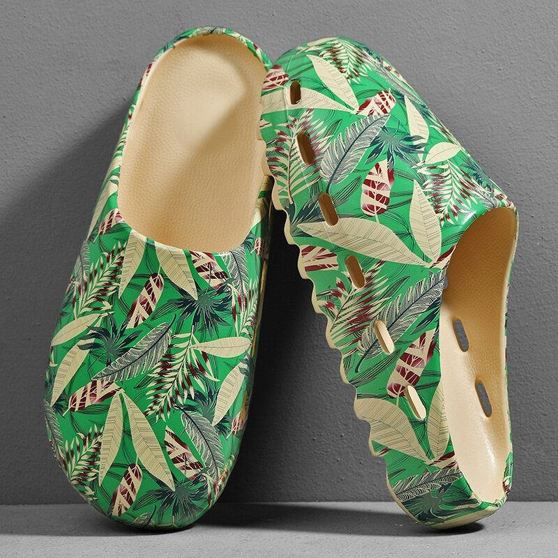 Herre Pvc Coconut Tree Print Blød Tyk Sål Skridsikker Behagelig Åndbar Sommer Casual Hjemmesko Hjemmesko