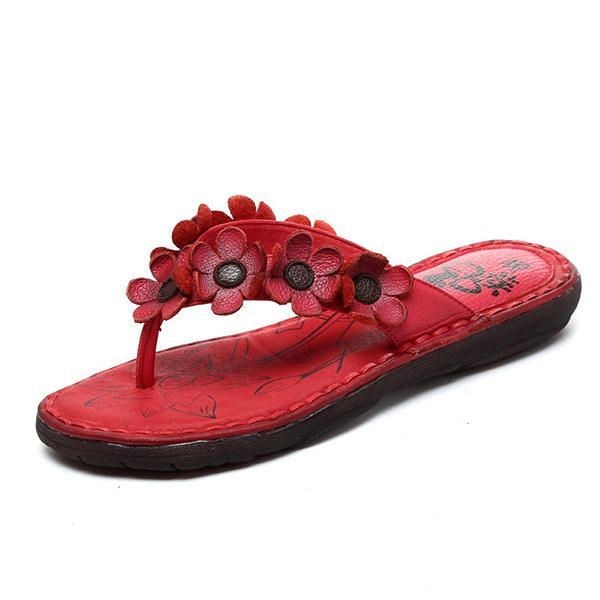 Kvinders Håndlavede Læder Casual Flower Comfy Flat Hjemmesko