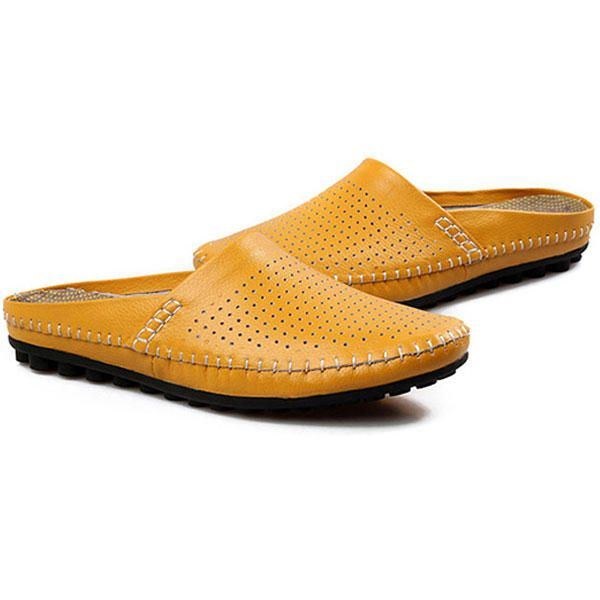 Slipper Mænd Hollow Out Casual Beach Slip On I Læder