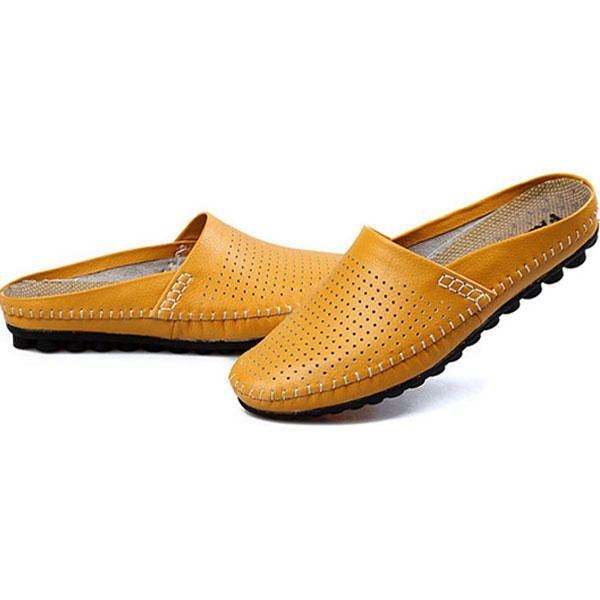 Slipper Mænd Hollow Out Casual Beach Slip On I Læder