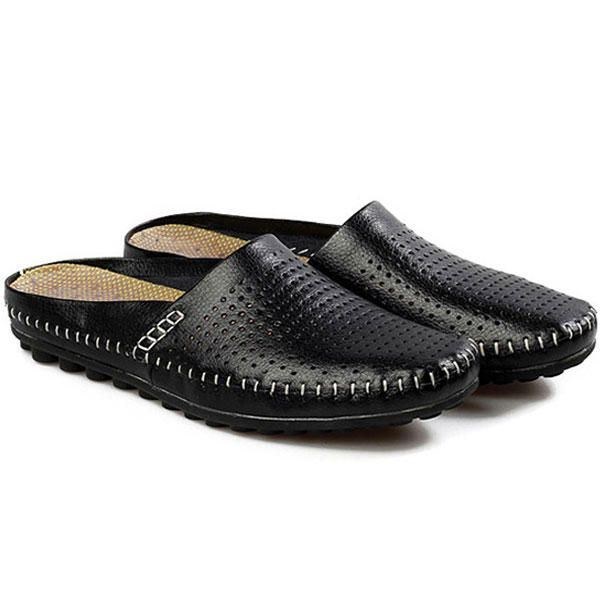 Slipper Mænd Hollow Out Casual Beach Slip On I Læder