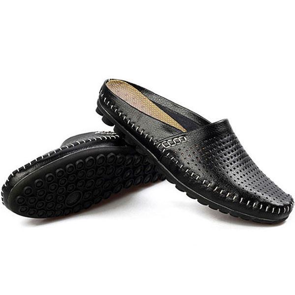 Slipper Mænd Hollow Out Casual Beach Slip On I Læder