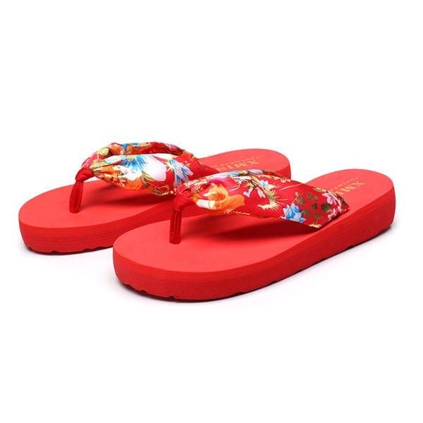 Stor Størrelse Sommer Dame Strandtøfler Bohemia Flip Flops Åndbare Silke Hjemmesko