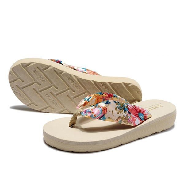 Stor Størrelse Sommer Dame Strandtøfler Bohemia Flip Flops Åndbare Silke Hjemmesko