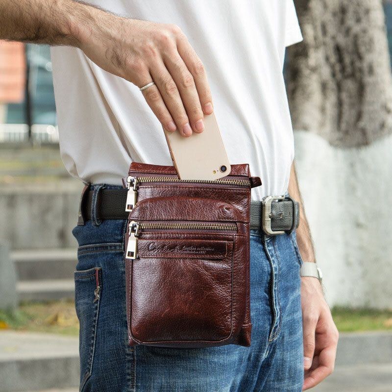 Ægte Læder Til Mænd Retro Casual Udendørs Multi-bære Telefontaske Crossbody Taske Taljetaske Til 5.8 Tommer Telefon