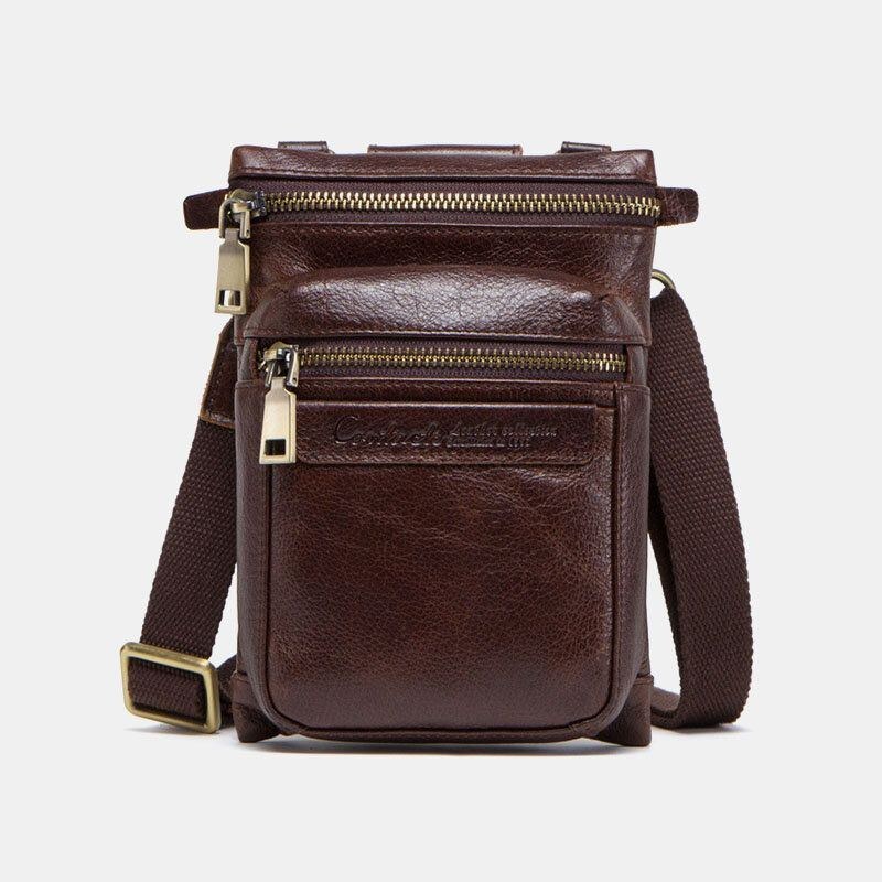 Ægte Læder Til Mænd Retro Casual Udendørs Multi-bære Telefontaske Crossbody Taske Taljetaske Til 5.8 Tommer Telefon