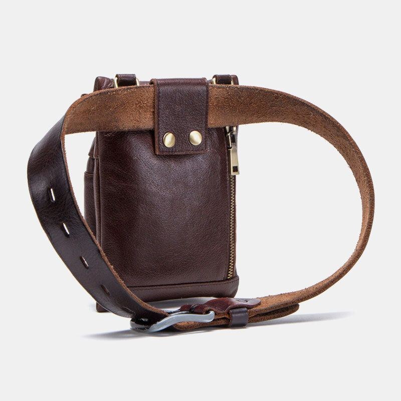 Ægte Læder Til Mænd Retro Casual Udendørs Multi-bære Telefontaske Crossbody Taske Taljetaske Til 5.8 Tommer Telefon