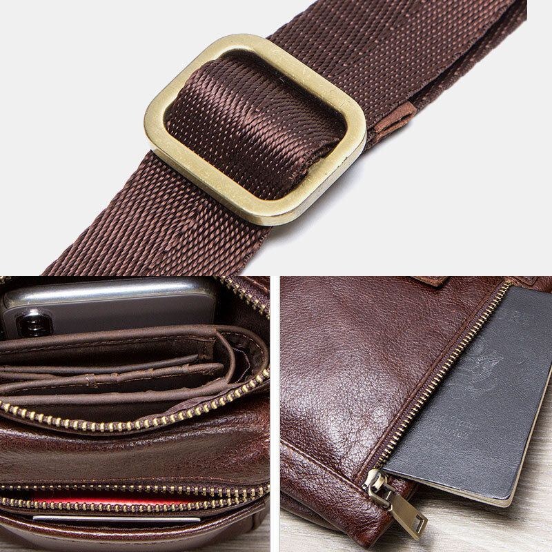 Ægte Læder Til Mænd Retro Casual Udendørs Multi-bære Telefontaske Crossbody Taske Taljetaske Til 5.8 Tommer Telefon