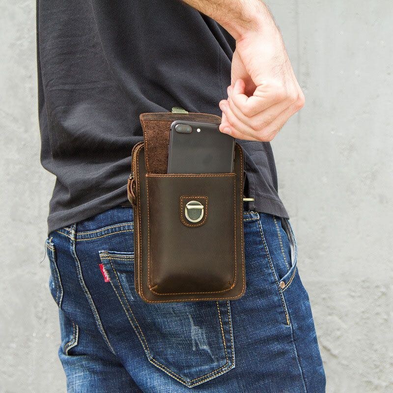 Ægte Læder Til Mænd Retro Casual Udendørs Multi-bære Telefontaske Crossbody Taske Taljetaske Til 5.8 Tommer Telefon