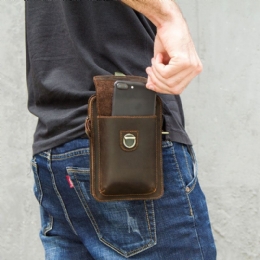 Ægte Læder Til Mænd Retro Casual Udendørs Multi-bære Telefontaske Crossbody Taske Taljetaske Til 5.8 Tommer Telefon