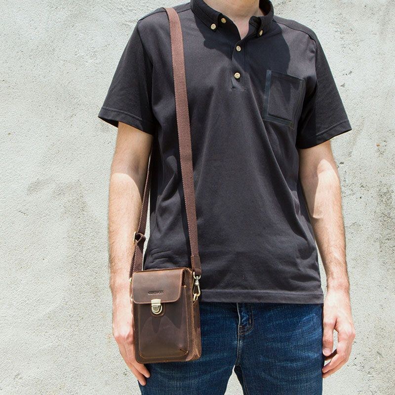 Ægte Læder Til Mænd Retro Casual Udendørs Multi-bære Telefontaske Crossbody Taske Taljetaske Til 5.8 Tommer Telefon