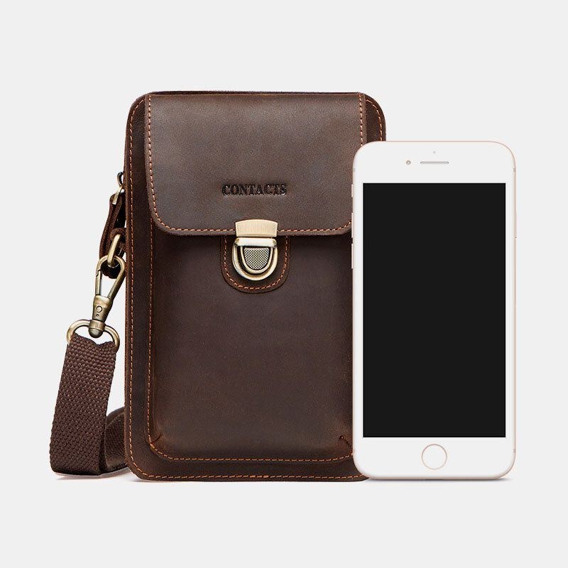 Ægte Læder Til Mænd Retro Casual Udendørs Multi-bære Telefontaske Crossbody Taske Taljetaske Til 5.8 Tommer Telefon