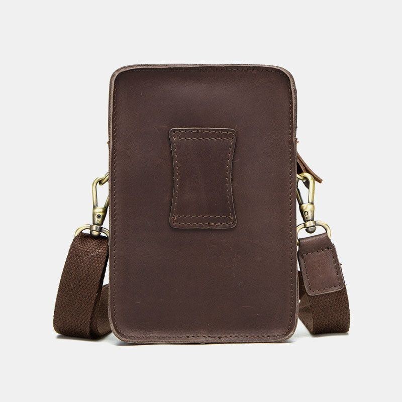 Ægte Læder Til Mænd Retro Casual Udendørs Multi-bære Telefontaske Crossbody Taske Taljetaske Til 5.8 Tommer Telefon