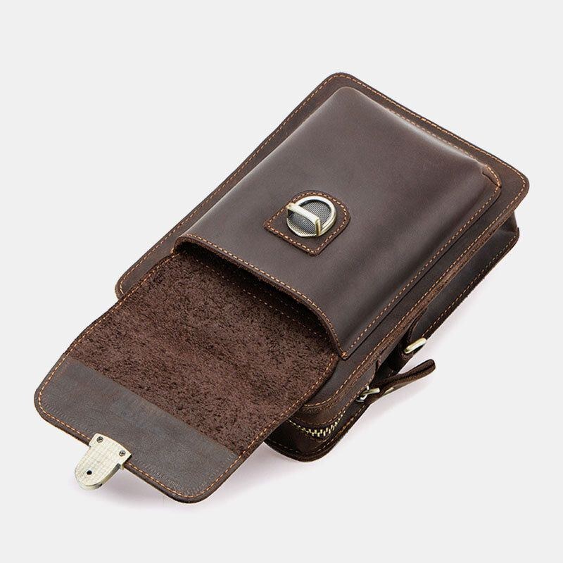 Ægte Læder Til Mænd Retro Casual Udendørs Multi-bære Telefontaske Crossbody Taske Taljetaske Til 5.8 Tommer Telefon