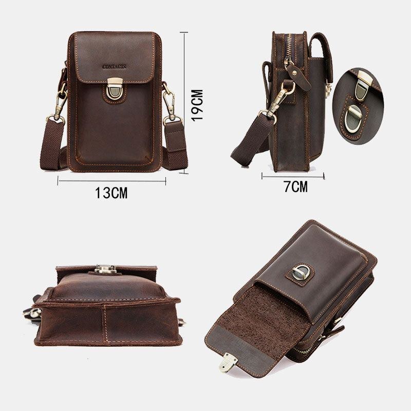 Ægte Læder Til Mænd Retro Casual Udendørs Multi-bære Telefontaske Crossbody Taske Taljetaske Til 5.8 Tommer Telefon