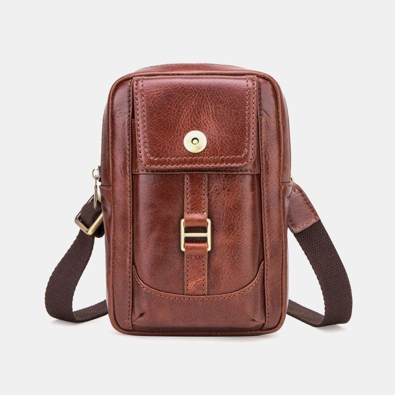 Ægte Læder Til Mænd Retro Fashion 5.8 Tommer Telefontaske Multi-bære Crossbody Taske Taljetaske