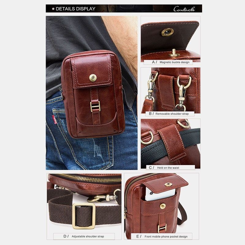 Ægte Læder Til Mænd Retro Fashion 5.8 Tommer Telefontaske Multi-bære Crossbody Taske Taljetaske