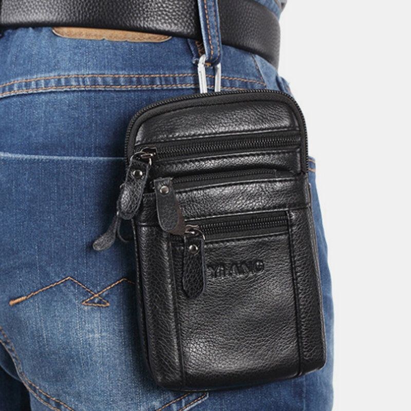 Ægte Læder Til Mænd Retro Multifunktions Bæltetaske Cross Body Taske Casual Stor Kapacitet Nem At Bære Taljetaske