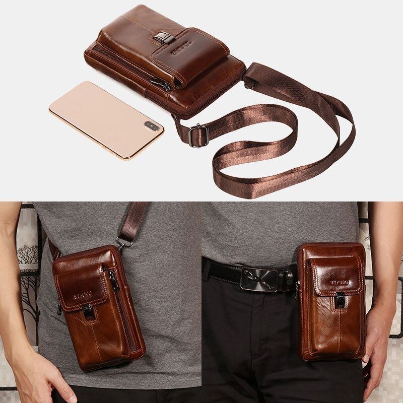 Herre Ægte Læder 6.5 Tommer Telefontaskeholder Bæltetaske Taljetaske Crossbody-taske Skuldertaske