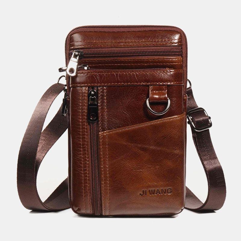 Herre Ægte Læder 6.5 Tommer Telefontaskeholder Bæltetaske Taljetaske Crossbody-taske Skuldertaske