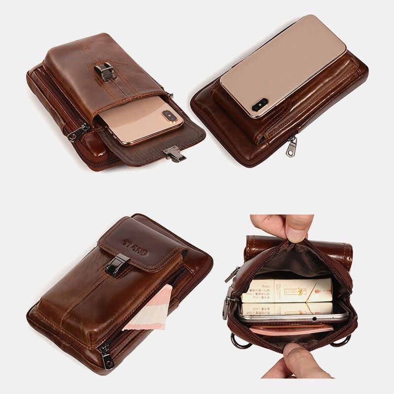 Herre Ægte Læder 6.5 Tommer Telefontaskeholder Bæltetaske Taljetaske Crossbody-taske Skuldertaske