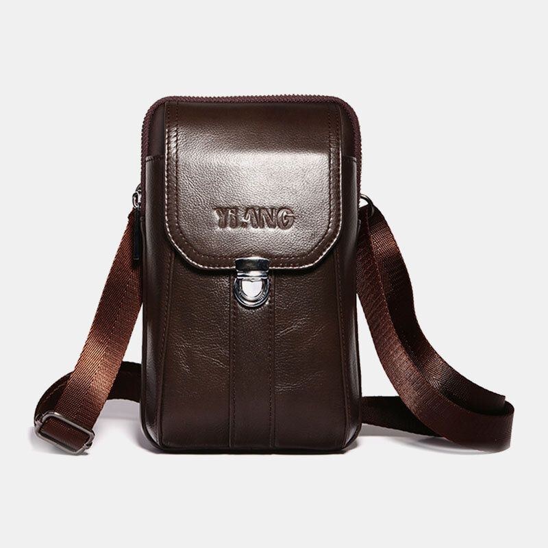 Herre Ægte Læder 7 Tommer Retro Telefontaske Taljetaske Bæltetaske Crossbody-taske Sling Bag