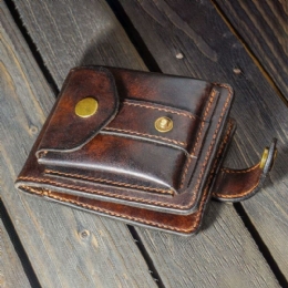 Herre Ægte Læder Bifold Multi-card Slot Kortholder Vintage Edc Mønttaske Bælteskede Tegnebog Taljetaske