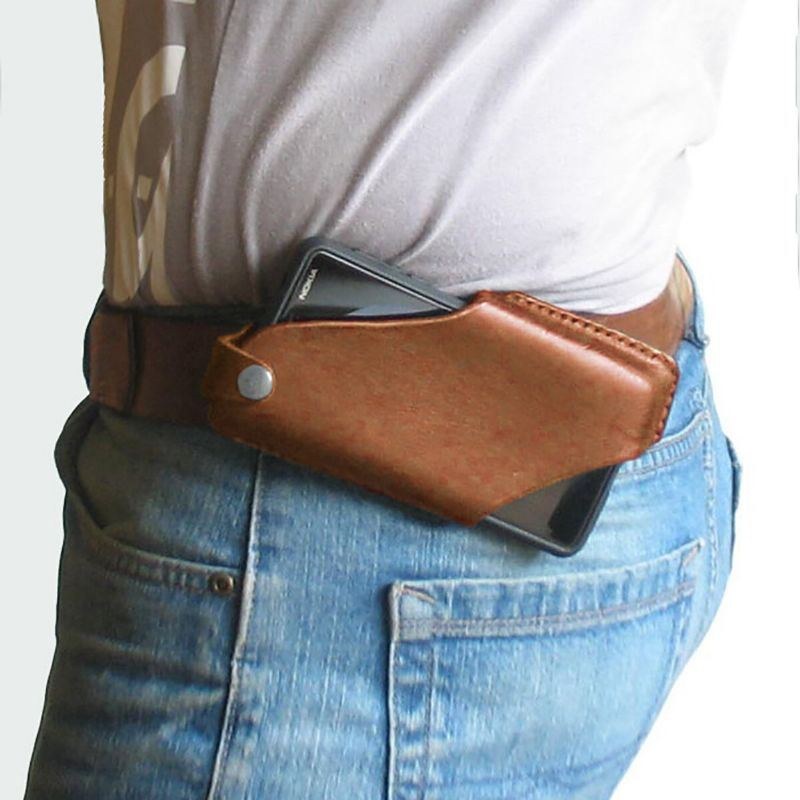 Herre Ægte Læder Fanny Pack 4.7 Tommer ~ 6.5 Tommer Telefontaske Taljetaske Nem At Bære Edc Taske Til Udendørs