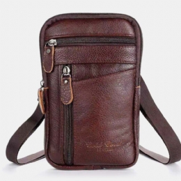 Herre Ægte Læder Multi-bære Anti-tyveri 6.5 Tommer Telefontaske Crossbody-taske Taljetaske Sling-taske