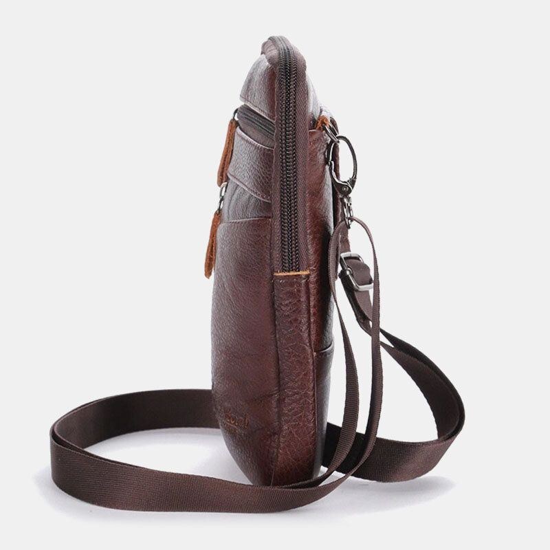 Herre Ægte Læder Multi-bære Anti-tyveri 6.5 Tommer Telefontaske Crossbody-taske Taljetaske Sling-taske