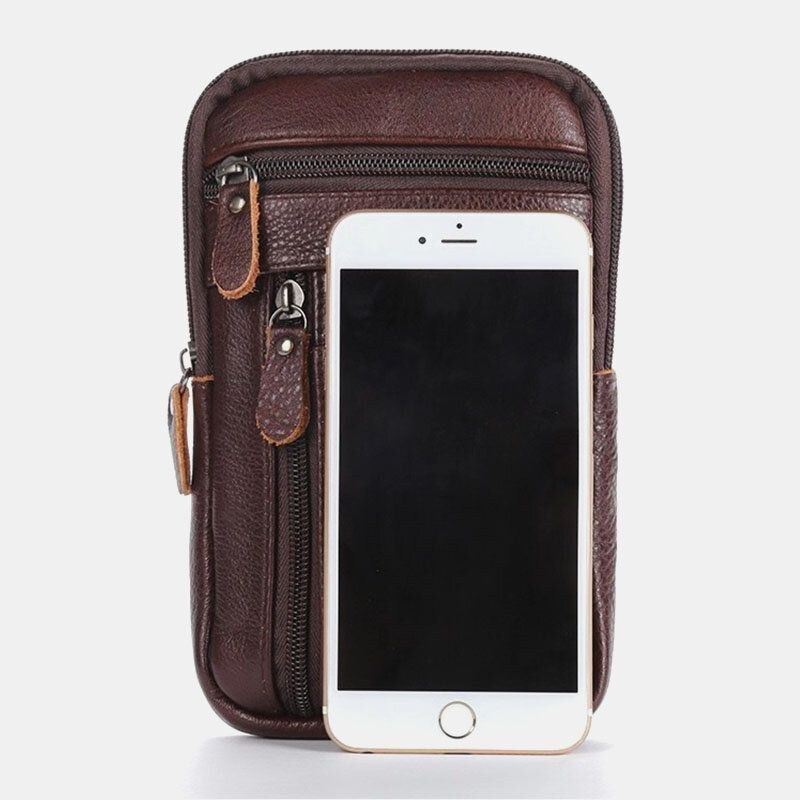 Herre Ægte Læder Multi-bære Anti-tyveri 6.5 Tommer Telefontaske Crossbody-taske Taljetaske Sling-taske