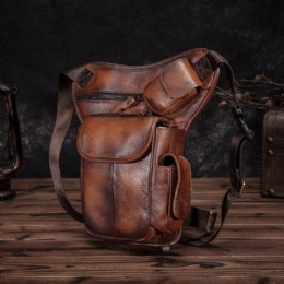 Herre Ægte Læder Multi-bære Retro 7 Tommer Telefonkamera Udendørs Taljetaske Crossbody Taske