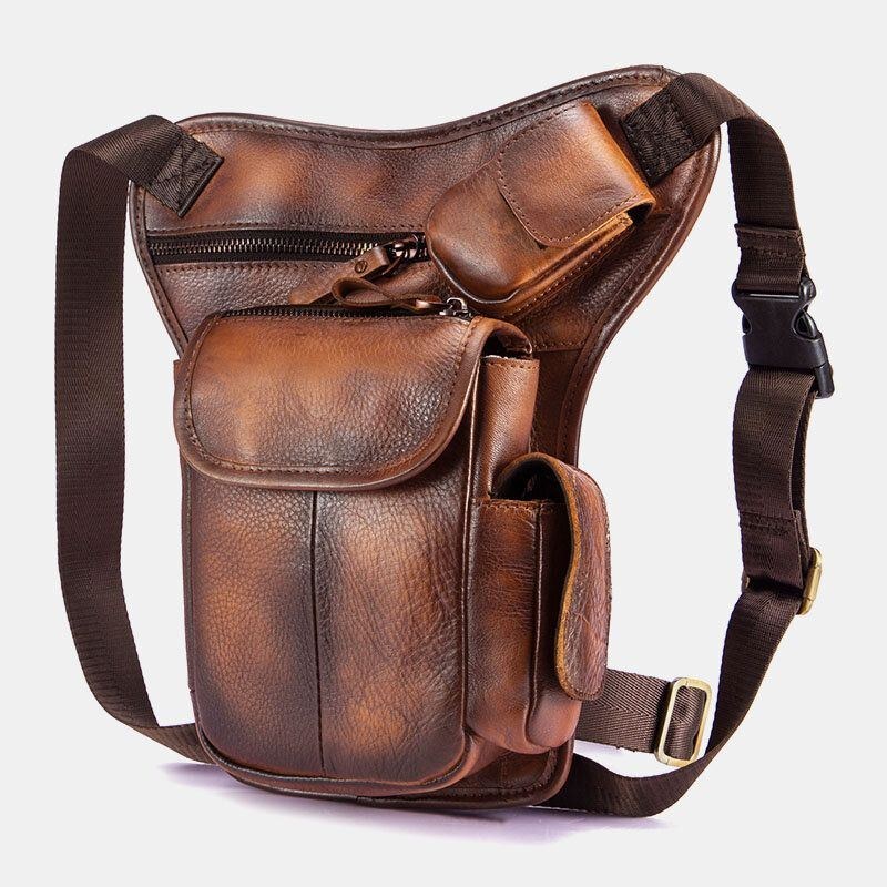 Herre Ægte Læder Multi-bære Retro 7 Tommer Telefonkamera Udendørs Taljetaske Crossbody Taske