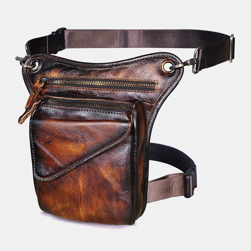 Herre Ægte Læder Multi-bære Retro 8 Tommer Udendørs Telefon Kamera Talje Taske Crossbody Taske