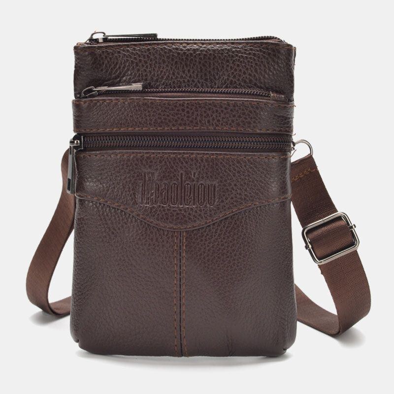 Herre Ægte Læder Retro Business Casual 6.3 Tommer Telefontaske Multi-bære Crossbody Taske Taljetaske