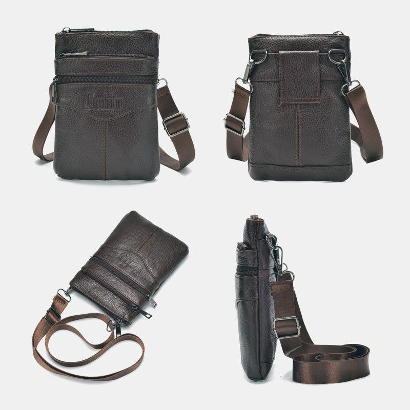 Herre Ægte Læder Retro Business Casual 6.3 Tommer Telefontaske Multi-bære Crossbody Taske Taljetaske