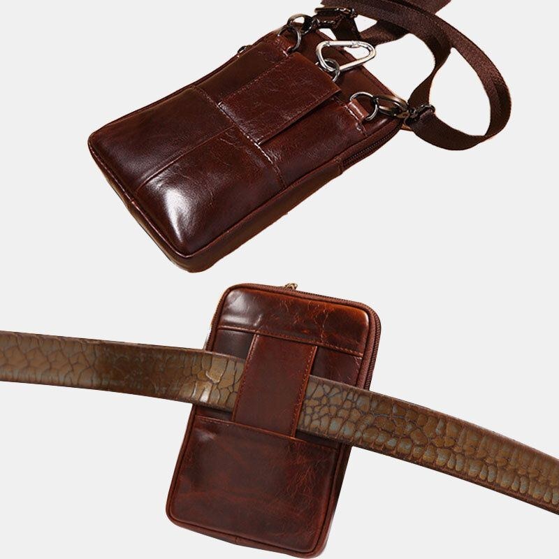 Herre Ægte Læder Retro Multifunktions 6 Tommer Telefontaske Crossbody Taske Taljetaske