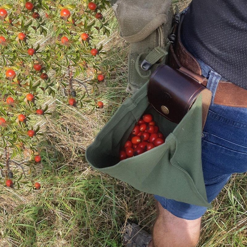 Herre Canvas Ægte Læder Edc Foldebagagetaske Taljetaske Pung Frugtplukkepose Opbevaringspose