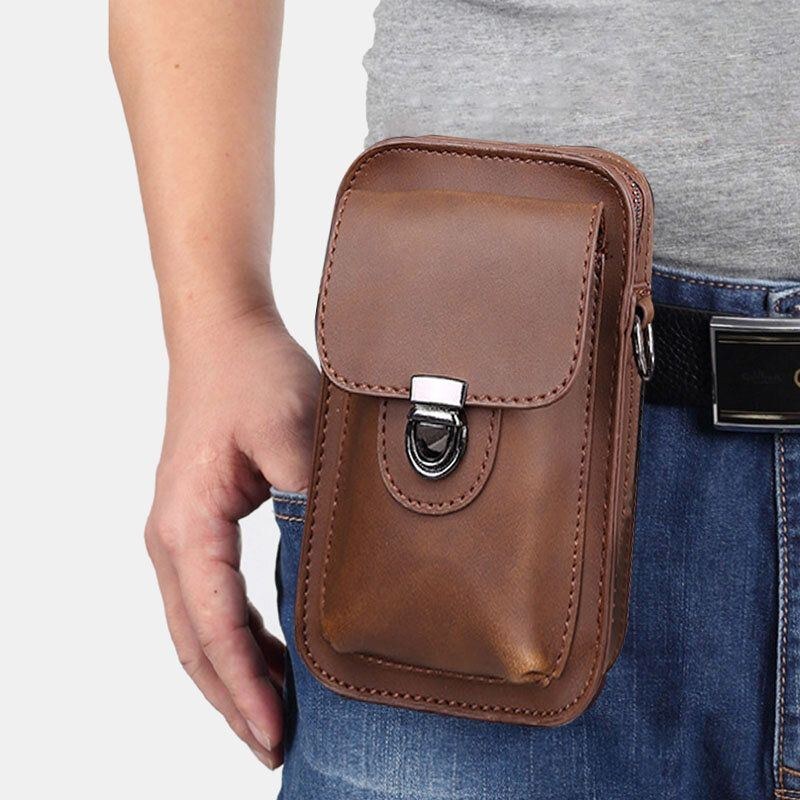 Herre Imiteret Læder Mini Casual Multi-bære Talje Hængende 6.3 Tommer Telefontaske Skulder Crossbody Taske Med Bælteløkke