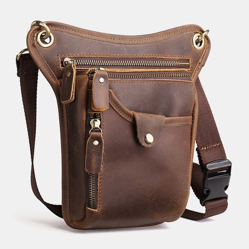 Herre Retro Ægte Læder Taske Med Flere Lommer Outdoor Sport 6.5 Tommer Telefontaske Lynlås Crossbody-tasker Skuldertaske